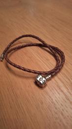 Pandora gevlochten leren armband met clipsluiting 22 cm, Ophalen of Verzenden, Zo goed als nieuw, Leer