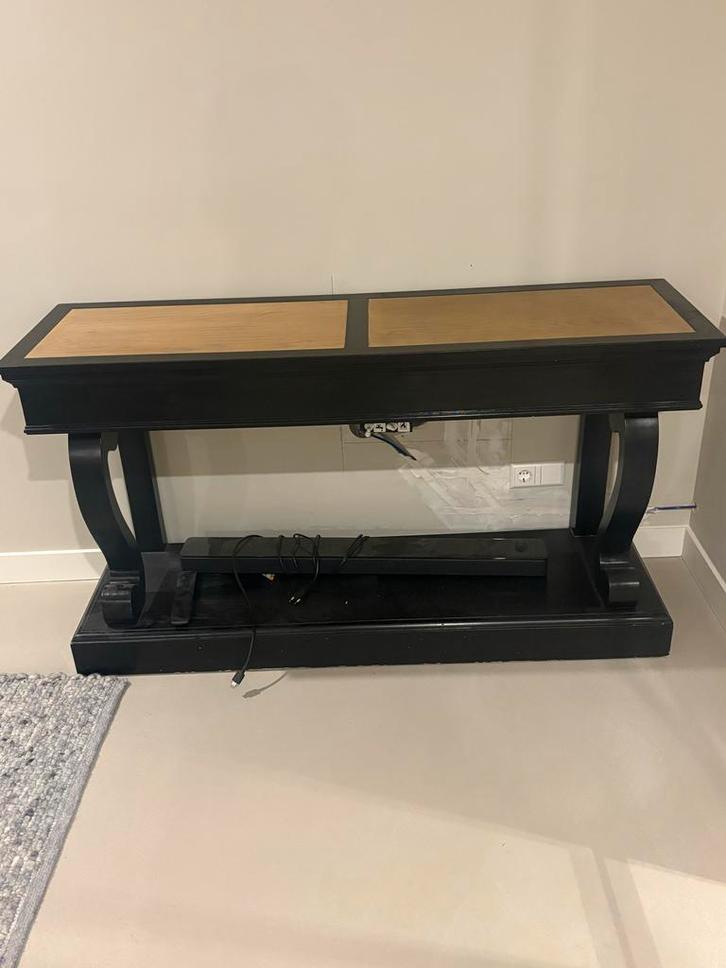 Sidetable- Zwart met Houten Blad, Huis en Inrichting, Tafels | Sidetables, Gebruikt, 25 tot 50 cm, 150 tot 200 cm, Rechthoekig