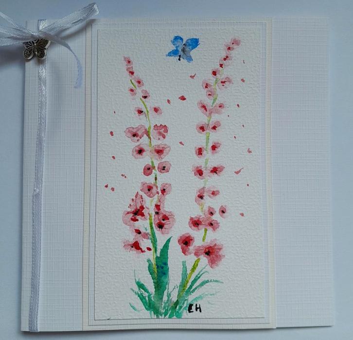 Bloemen kaart, geschilderd met aquarel verf, Hobby en Vrije tijd, Kaarten | Zelfgemaakt, Zo goed als nieuw, Ophalen of Verzenden