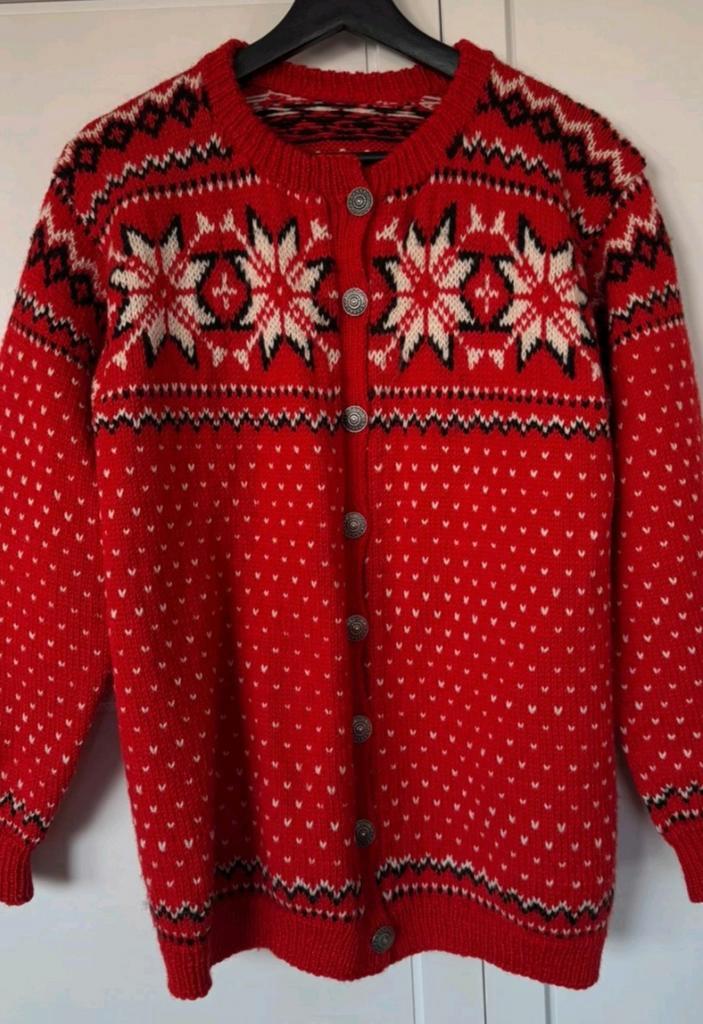 Noors wollen vest 36 38 folklore kerst rood handmade, Kleding | Dames, Truien en Vesten, Zo goed als nieuw, Maat 38/40 (M), Rood
