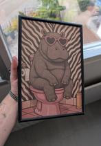 Nijlpaard op WC - Ingelijste Poster 21x30cm, Minder dan 50 cm, Oorspronkelijke maker, Bryanbaartmans@outlook.com, Nieuw