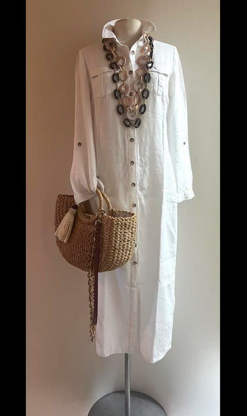 Scapa 36/38 midi maxi linnen jurk blouse wit, Kleding | Dames, Jurken, Zo goed als nieuw, Maat 36 (S), Wit, Onder de knie, Ophalen of Verzenden