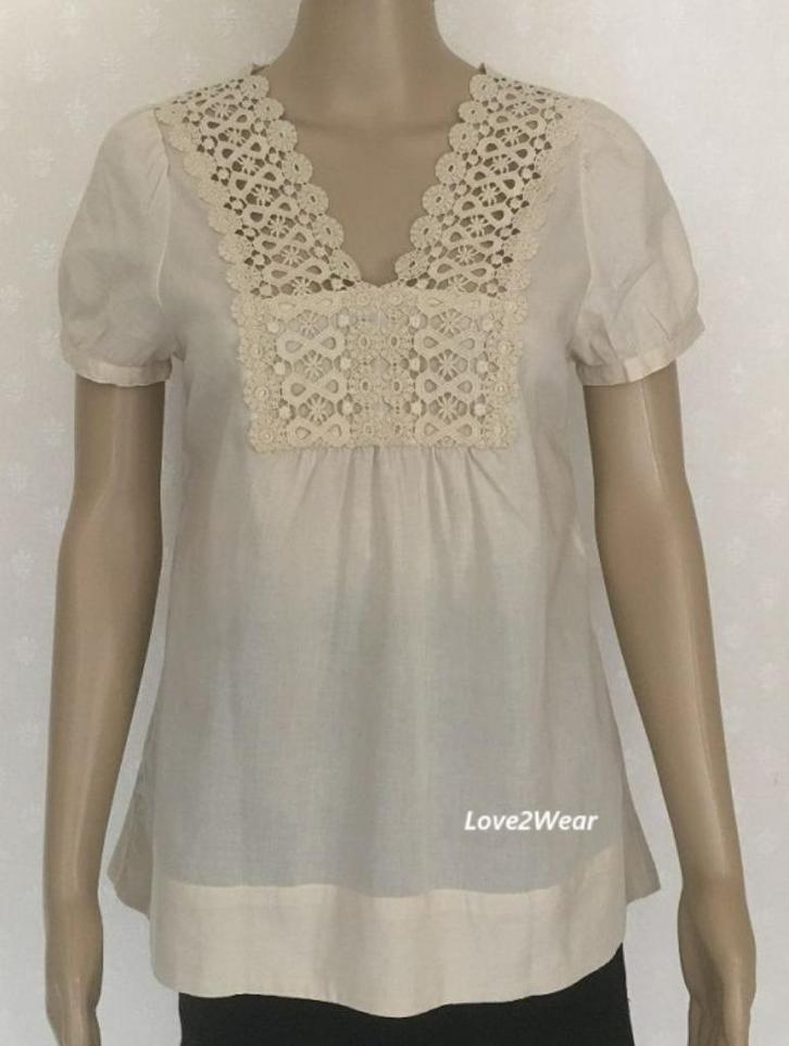 Top met opengewerkte halslijn H&M, Kleding | Dames, Tops, Nieuw, Maat 36 (S), Beige, Korte mouw, Ophalen of Verzenden