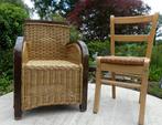 Klassiek Rotan Kinder Arm stoel met Houten Armleuning, Riet of Rotan, Bruin, Ophalen of Verzenden, Zo goed als nieuw