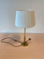 Goudkleurige lamp met gebroken witte plisse kap, Huis en Inrichting, Lampen | Tafellampen, Ophalen of Verzenden, Zo goed als nieuw