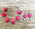Mooie fel roze echt zilveren agaat/aquamarijn armband en oor, Zo goed als nieuw, Roze, Zilver, Met edelsteen