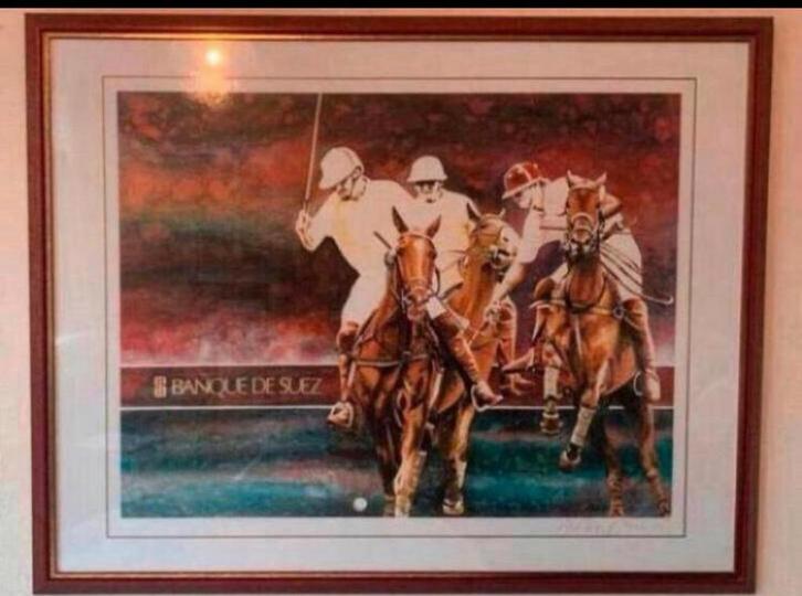 Polospelers origineel Litho René Brone gesigneerd genummerd, Antiek en Kunst, Kunst | Litho's en Zeefdrukken, Ophalen of Verzenden