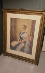 mooie grote vintage lijst met zeefdruk w sluiter, Ophalen of Verzenden