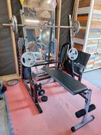 Squat rack, Barbell, Dumbbells, Gewichten en Bankje, Sport en Fitness, Ophalen, Gebruikt, Borst, Fitnessbank