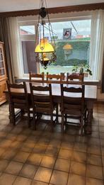Eiken houten tafel met 6 stoelen, Huis en Inrichting, Ophalen of Verzenden, Zo goed als nieuw, 4 tot 6 stoelen