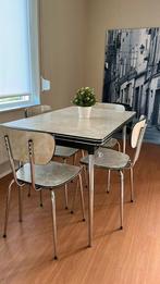 Eettafel met 4 stoelen, Huis en Inrichting, Tafels | Eettafels, 50 tot 100 cm, Metaal, 150 tot 200 cm, Gebruikt