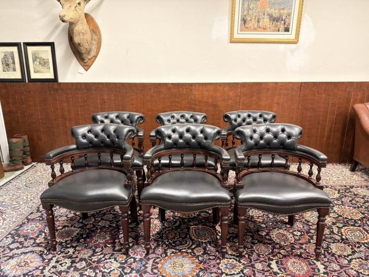 6x Set Klassiek Engelse Chesterfield Stoelen Captain Chairs, Antiek en Kunst, Antiek | Kantoor en Zakelijk, Ophalen