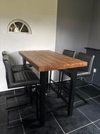 Bartafel met 4 barstoelen, Huis en Inrichting, 5 krukken of meer, Ophalen of Verzenden, Zo goed als nieuw, 60 tot 90 cm