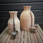 Landelijke houten Nepalese kruiken met waxinelepel, Overige materialen, Overige kleuren, Nieuw, Ophalen of Verzenden