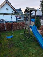 Houten Speeltoestel met Glijbaan en Schommel, Kinderen en Baby's, Speelgoed | Buiten | Speeltoestellen, Ophalen, Gebruikt, Glijbaan