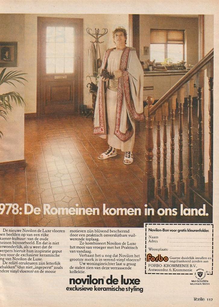 retro reclame 1978 Krommenie Forbo Novilon romeinen, Verzamelen, Retro, Overige typen, Verzenden