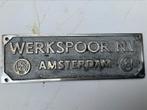 OUD ZILVERKLEURIG WERKSPOOR BORDJE., Ophalen of Verzenden, Gebruikt, Trein