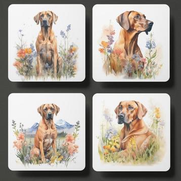 Ridgeback Aquarel onderzetters met houder beschikbaar voor biedingen