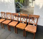 5 mooie landelijk grenen houten IKEA INGOLF stoelen € 15 pst, Huis en Inrichting, Ophalen, Bruin, Zo goed als nieuw, Landelijke stijl