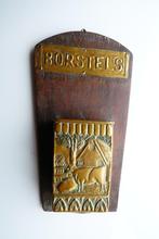 Hout en koper messing Borstels houder borstel oud antiek koe, Ophalen of Verzenden, Huis en Inrichting