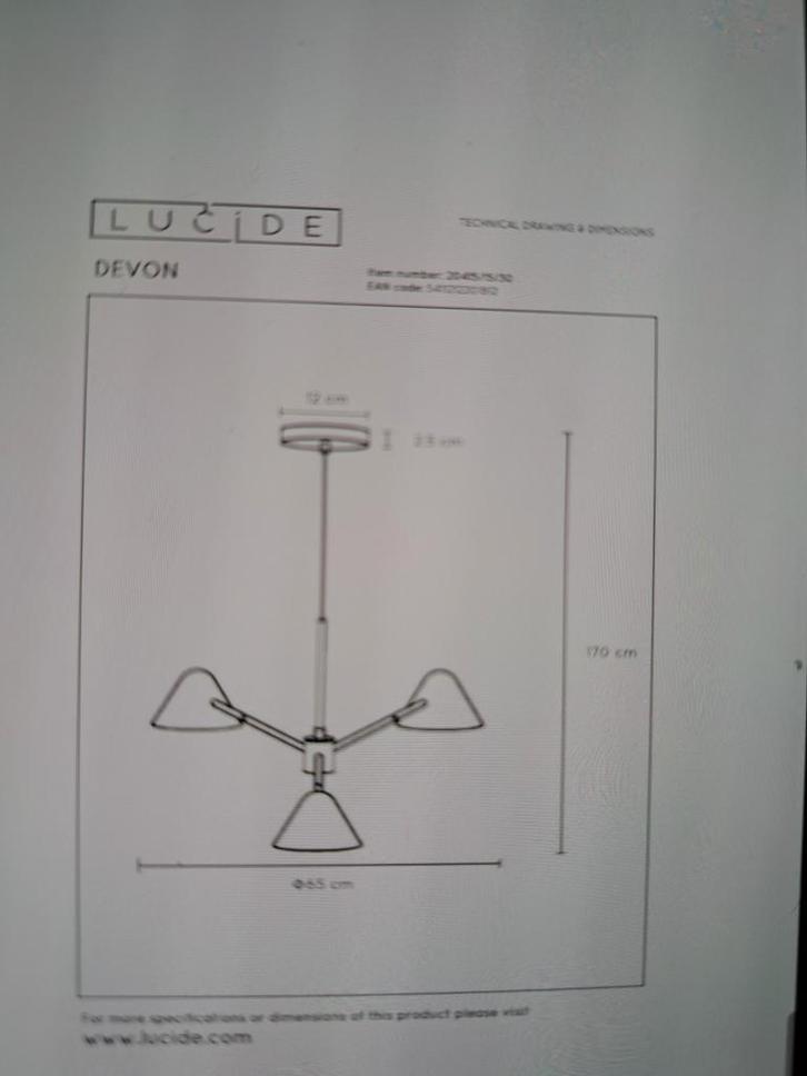Lucide DEVON hanglamp LED 3x3,3W 300K zwart, Huis en Inrichting, Lampen | Hanglampen, Zo goed als nieuw, Metaal, Ophalen of Verzenden