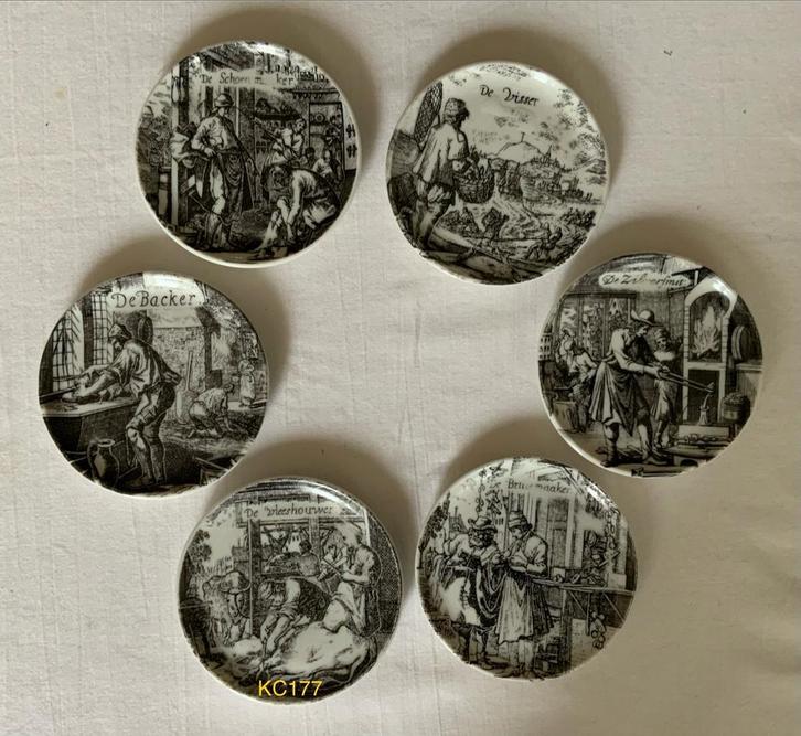 Focke & Meltzer 'De Schoolmeester' Bordje, 6 x, Antiek en Kunst, Antiek | Schalen, Ophalen of Verzenden