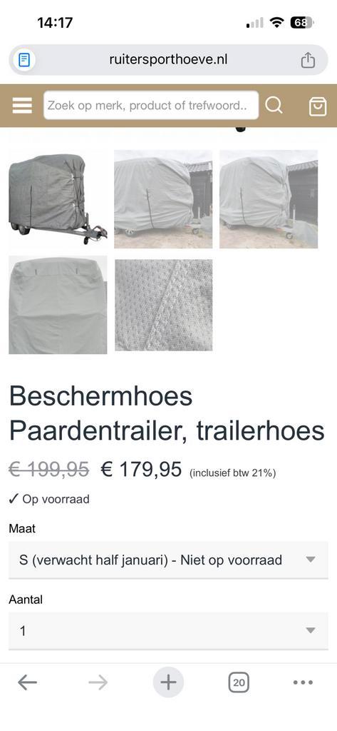 Beschermhoes paardentrailer maat S 1.5 paards trailer, Dieren en Toebehoren, Paarden en Pony's | Overige Paardenspullen, Zo goed als nieuw