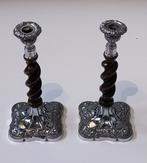 Set á 2 st. Barley Twist Kandelaars verzilverd, eikenhout, Ophalen of Verzenden, Zo goed als nieuw, 25 tot 50 cm