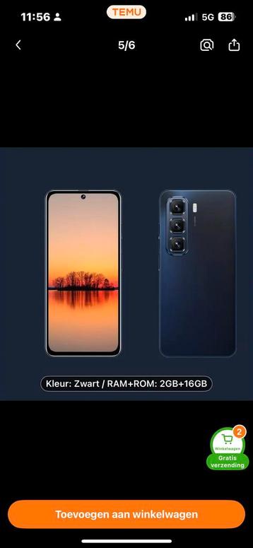 Nieuwe Smartphone 6.5 inch, 2GB/16GB, Android 8.1 - Zwart beschikbaar voor biedingen