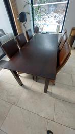 Eettafel met 6 stoelen - Riet & Leer, Ophalen, Gebruikt, 100 tot 150 cm, Vijf personen of meer