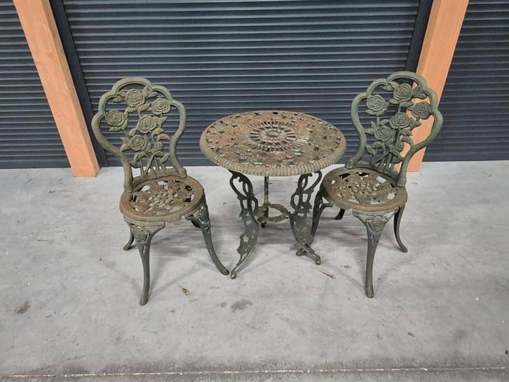 Gietijzeren Bistro Setje - Romantische Tuinset, Tuin en Terras, Tuinsets en Loungesets, Gebruikt, Tuinset, 2 zitplaatsen, Ophalen