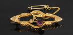 Art Nouveau antieke gouden broche amethist parels dames, Verzenden, Goud, Broche, Met edelsteen