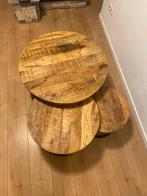 Mangohouten salon tafels set van 3, Huis en Inrichting, Ophalen, Rond, 50 tot 100 cm, Zo goed als nieuw