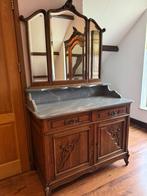 Antieke Brocante kaptafel met marmeren blad en spiegel, Ophalen, Gebruikt, 100 tot 150 cm, 200 cm of meer