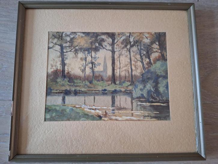 Aquarel Jan Stapper- Dorpsgezicht, Antiek en Kunst, Kunst | Schilderijen | Klassiek, Ophalen of Verzenden