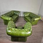24596 Chesterfield Bankstel Groen 3-2-1 Leder, Ophalen, Chesterfield, Nieuw, Rechte bank