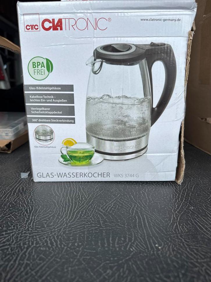 Clatronic Glas-Wasserkocher WKS 3744 G - Nieuw, Witgoed en Apparatuur, Waterkokers, Nieuw, Minder dan 1 liter, Draadloos, Ophalen of Verzenden