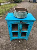 Unieke Vintage Turquoise kast met Koperen Bak Ibiza Stijl, Huis en Inrichting, Kasten | Overige, Ophalen, Gebruikt