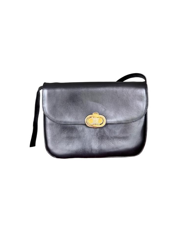 Vintage Celine Black Box Leather Triomphe Crossbody Bag, Sieraden, Tassen en Uiterlijk, Tassen | Damestassen, Gebruikt, Schoudertasje