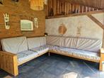 Steigerhouten hoekbank incl kussens en 2 kastjes, Tuin en Terras, Ophalen, Gebruikt, Hout