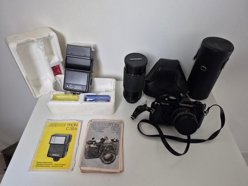 Vintage Revueflex SC2 Spiegelreflexcamera met Accessoires, Audio, Tv en Foto, Fotocamera's Analoog, Ophalen, Gebruikt, Spiegelreflex