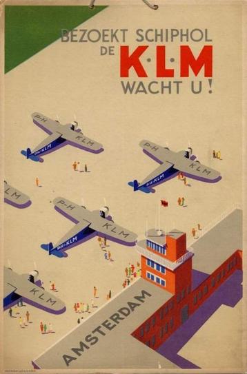 "Bezoek Schiphol" - KLM reclame kaart - overdruk beschikbaar voor biedingen