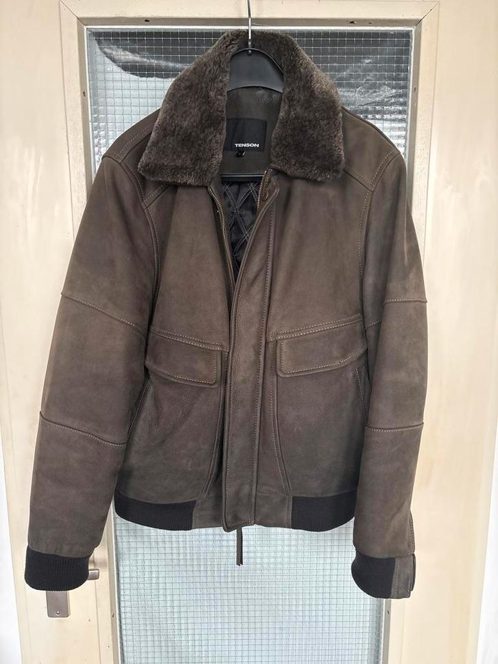 Tenson Leren Jas Nubuck, Teddy Kraag, Kleding | Heren, Jassen | Zomer, Zo goed als nieuw, Maat 52/54 (L), Bruin, Ophalen of Verzenden