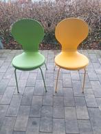 2 stoelen, groen en geel, stapelbaar, eijerkamp, Huis en Inrichting, Stoelen, Twee, Overige kleuren, Zo goed als nieuw, Ophalen