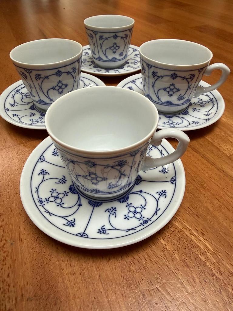 4 Kahla kop en schotels DDR Blaue Sax, Antiek en Kunst, Antiek | Porselein, Ophalen of Verzenden