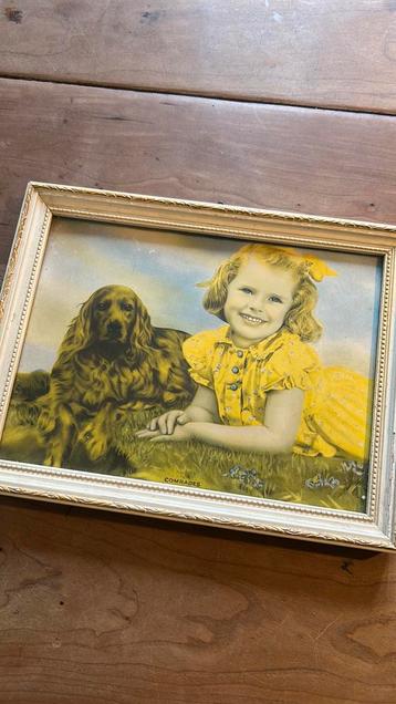 Vintage of antieke oude prent ‘Comrades’ meisje en hond beschikbaar voor biedingen