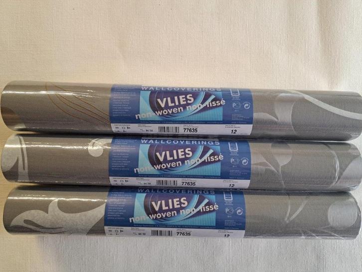 3 rollen ZILVEREN BLOEMEN ORNAMENTEN BEHANG - Marburg 77635, Huis en Inrichting, Stoffering | Behang, Wit, Bruin, Grijs, minder dan 10 m²