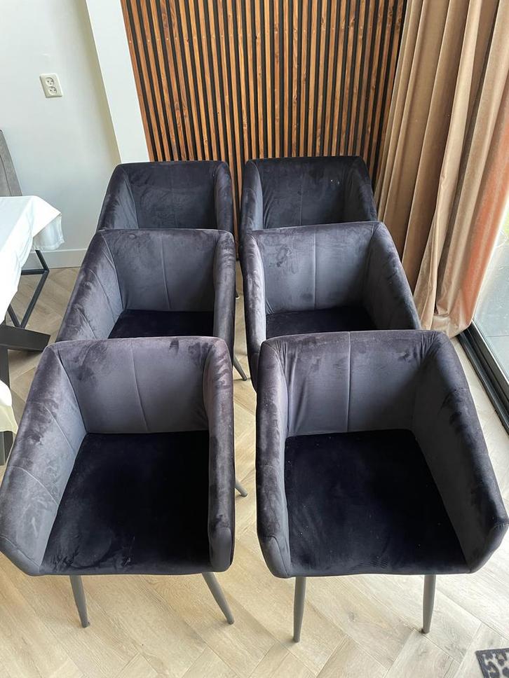 Kick Collection Eetkamer stoelen - 6 stuks, Huis en Inrichting, Stoelen, Zo goed als nieuw, Vier, Stof, Zwart, Ophalen of Verzenden