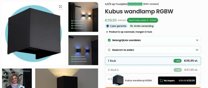 Gologi slimme wandlamp RGBW 6 stuks, Huis en Inrichting, Lampen | Wandlampen, Zo goed als nieuw, Metaal, Stof, Ophalen