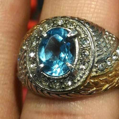 Ring met Natuurlijke Hemelsblauwe Topaas Edelsteen CAR20, Sieraden, Tassen en Uiterlijk, Ringen, Nieuw, Heer, Blauw, Overige materialen